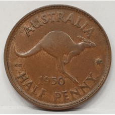 AUSTRALIA 1950 . HALF 1/2  PENNY . VARIETY . WEAK STRIKE